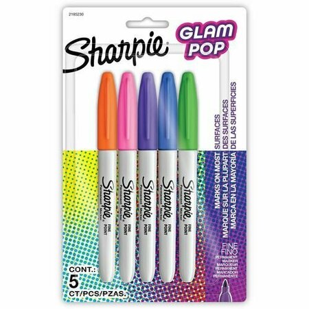 NEWELL BRANDS Markers, Permanent, Fine, Glam Pop, AST, 5PK SAN2185230